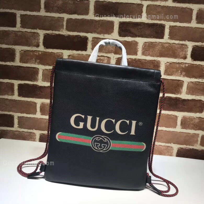 Gucci Gucci Print Small Drawstring Backpack Black 523586
